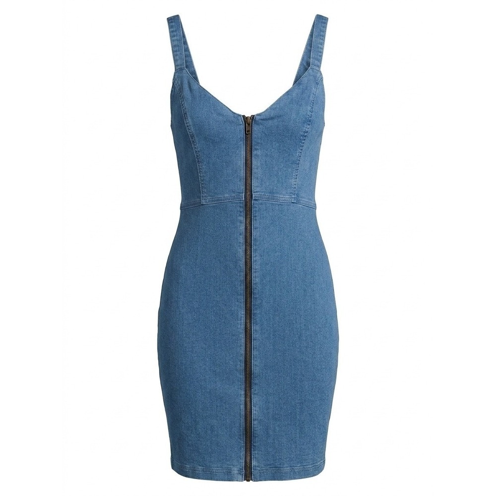 Haute Monde Womens Blue Denim Zip Front Bodycon Mini Dress Size Large